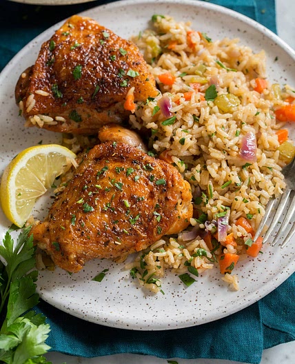 Baked Chicken and Rice (One Pot Recipe)