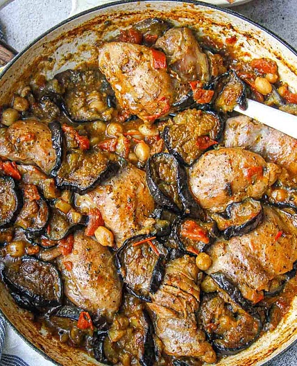 Creamy Tomato Chicken and Eggplant Bake