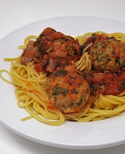 Turkey Florentine Meatballs with Spaghetti