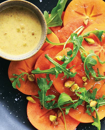 Arugula and Persimmon Salad with Pistachio Vinaigrette