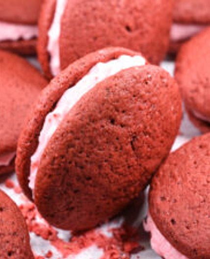 Red Velvet Whoopie Pies with Strawberry Buttercream