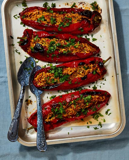Romano peppers stuffed with spiced tofu
