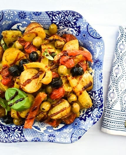 Mediterranean Potato Bake with Peppers & Olives