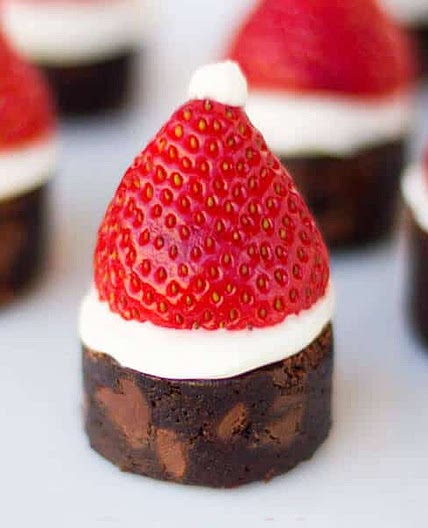 Strawberry Santa Hat Brownie Bites