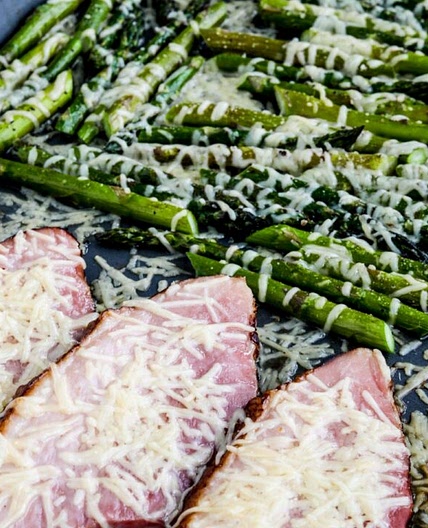 Easy Cheesy Baked Ham and Asparagus
