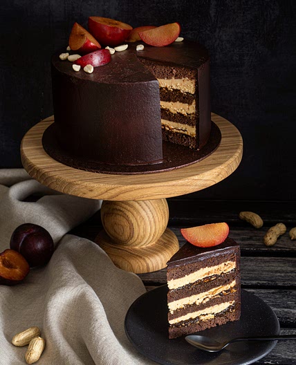 Chocolate Peanut Butter Cake with Dried Prune Jam