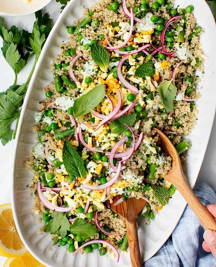 Spring Quinoa with Asparagus, Peas & Pickled Onion