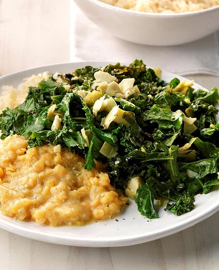 Creamy Lentils with Kale Artichoke Saute