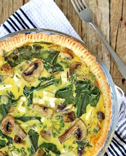 Cheesy Spinach, Mushroom & Feta Quiche
