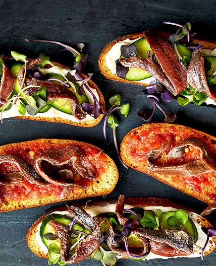 Anchovy Toasts with Fresh Tomato Vinaigrette