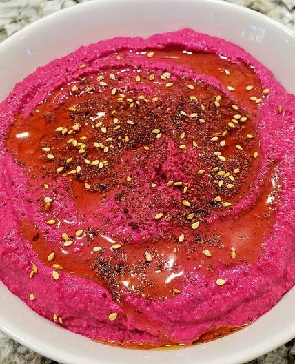 Lemony beet hummus
