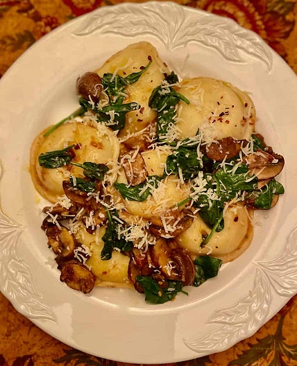 Mushroom Ravioli with Spinach