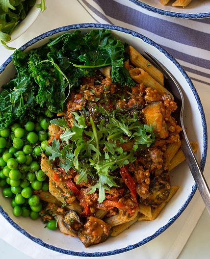 Roast Eggplant and Kale Bolognese