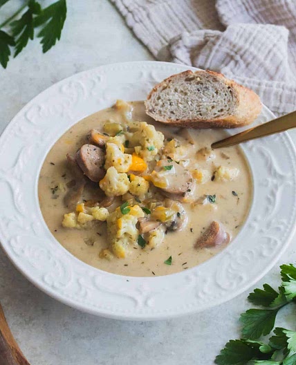 Cauliflower Mushroom Soup with Sausage