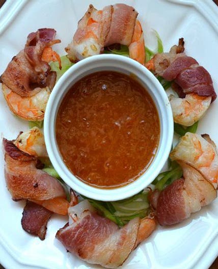 Bacon-Wrapped Shrimp Cocktail with Apricot Horseradish Dipping Sauce Recipe