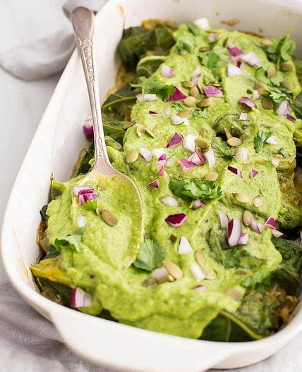 Whole30 Enchiladas with Poblano-Pork Stuffing & Creamy-Avocado Sauce