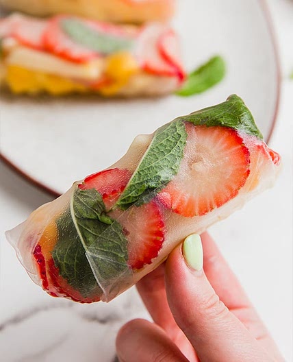 Summer Fruit Rice Paper Rolls with Yogurt Sauce
