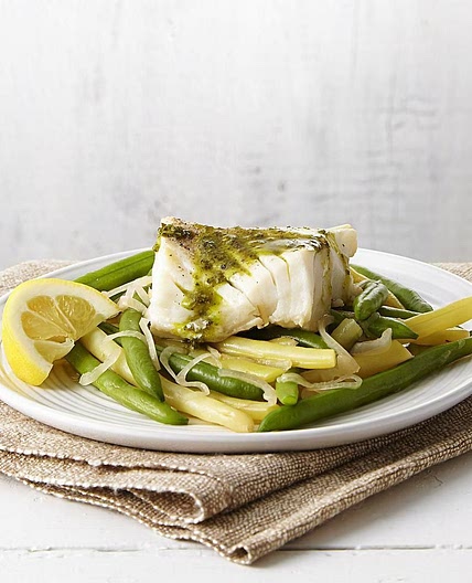Poached Cod & Green Beans with Pesto