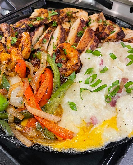 Sizzling Chicken, Shrimp & Cheese