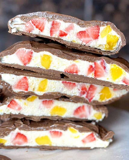 Chocolate Covered Mango Strawberry Yogurt Bars