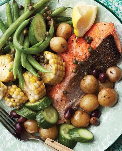 Salmon Nicoise with Caper Dressing