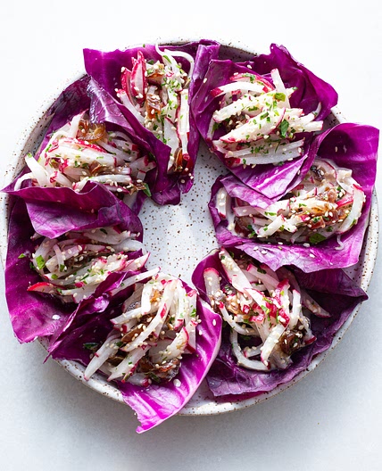 Lemon Tahini Salad with Radishes, Dates & Sesame Seeds