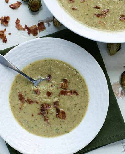 Roasted Brussels Sprout Soup with Bacon