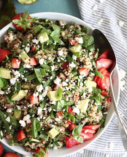 Strawberry Avocado Feta Spinach Quinoa Salad