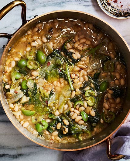 Navy Bean and Escarole Stew with Feta and Olives
