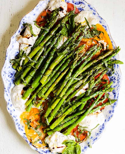 Asparagus and Tomato Caprese Salad with Burrata and Herbs