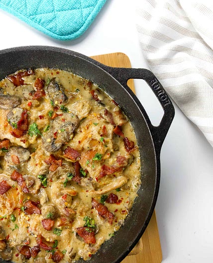 KETO BACON MUSHROOM CHICKEN IN CREAM SAUCE