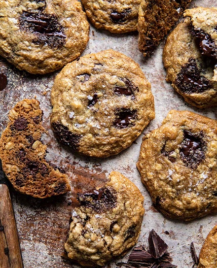 Salted Tahini Oatmeal Chocolate Chip Cookies