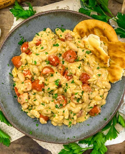 Easy Vegan Garlic Parmesan White Bean Skillet