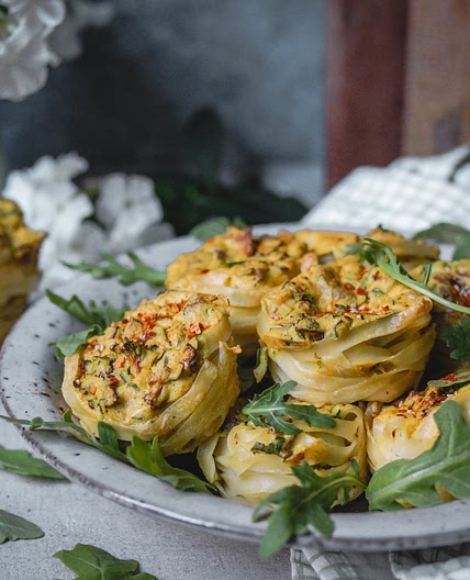 Gebackene Pfifferling-Nudelnester