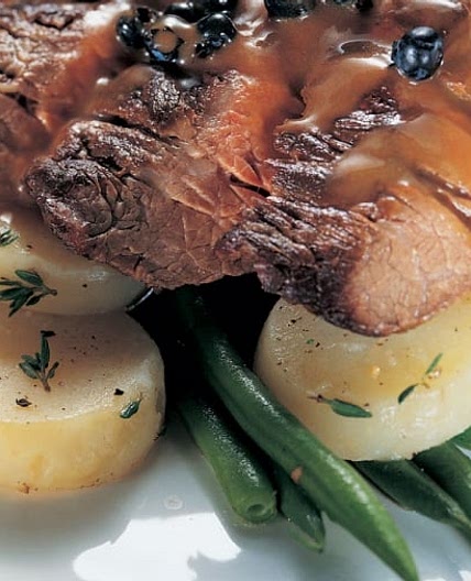 Flank Steak with Blueberry and Camembert Sauce