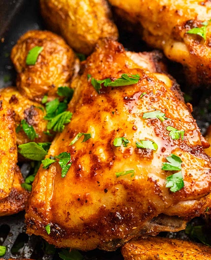 Air Fryer Chicken Thighs and Potatoes