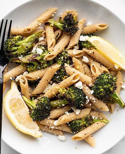 Roasted Broccoli Pasta with Lemon and Feta