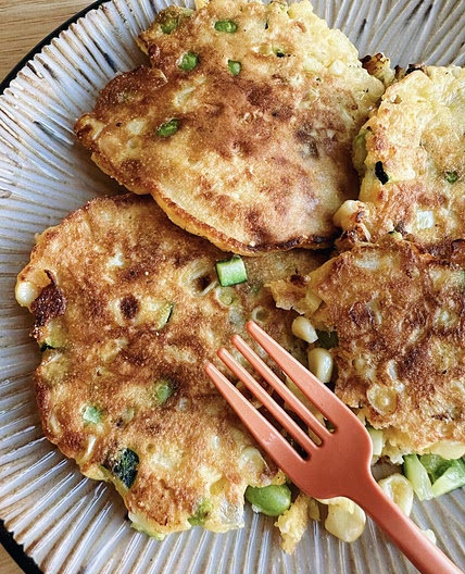 Zucchini, Edamame and Corn Fritters
