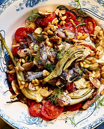 Sardines With Roasted Tomatoes, Fennel, and Saffron