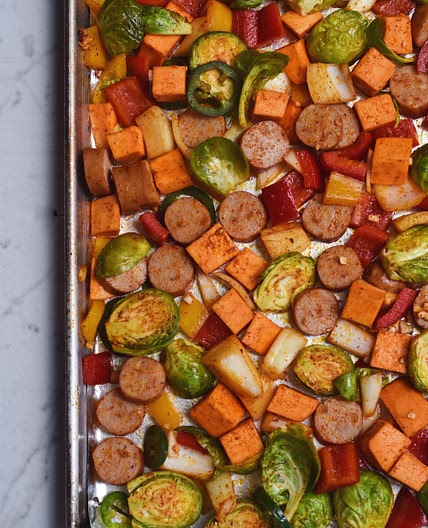 Chicken Sausage and Sweet Potato Sheet Pan Bake
