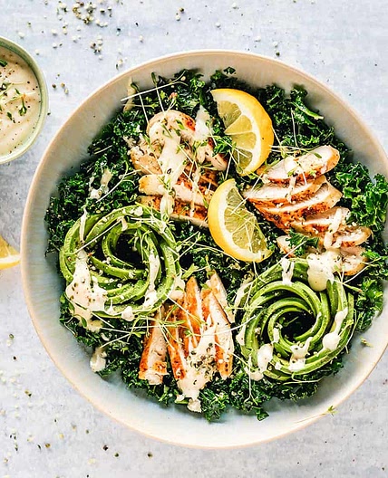 Kale Salad with Avocado and Caesar Dressing
