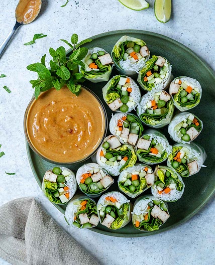 Green Summer Rolls with Homemade Peanut Sauce