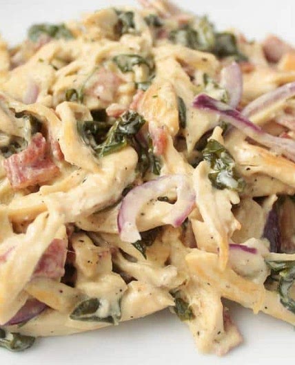 Easy Creamy Shredded Chicken with Spinach and Bacon