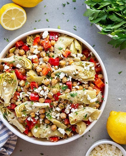 Crispy Chickpea Artichoke Salad with Lemon Dressing