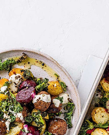 Scandi meatball traybake