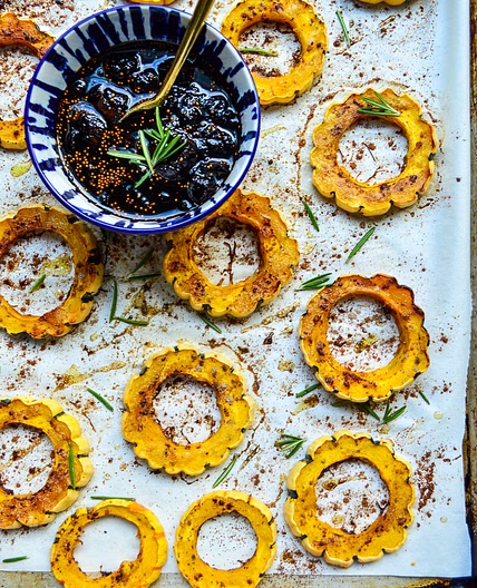 Cinnamon Roasted Delicata Squash with Balsamic-Fig Reduction