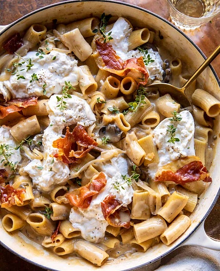 One Pot French Onion Pasta with Crispy Prosciutto