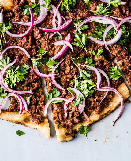 Spicy Lamb Pizza with Parsley–Red Onion Salad