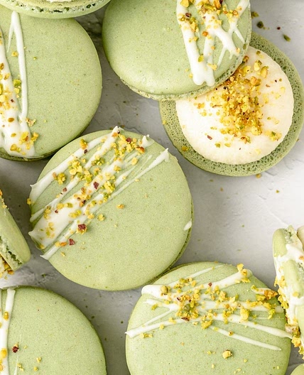 Pistachio Macarons with White Chocolate Ganache
