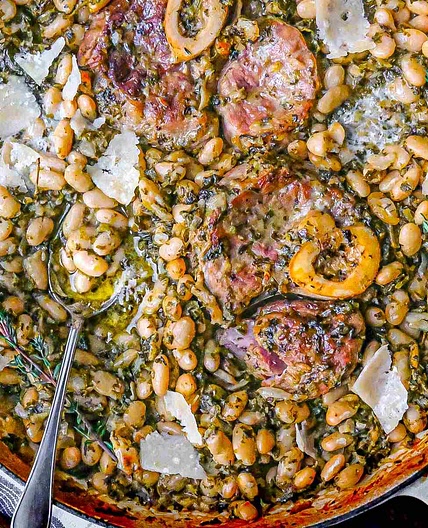 Braised Veal Shanks with White Beans & Kale
